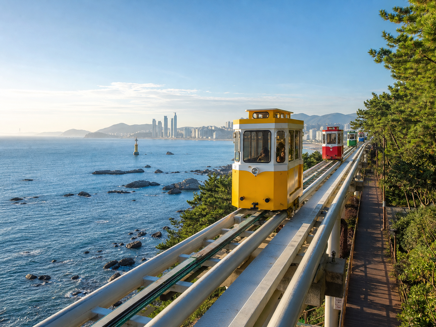 韩国海岸铁路和海边风景