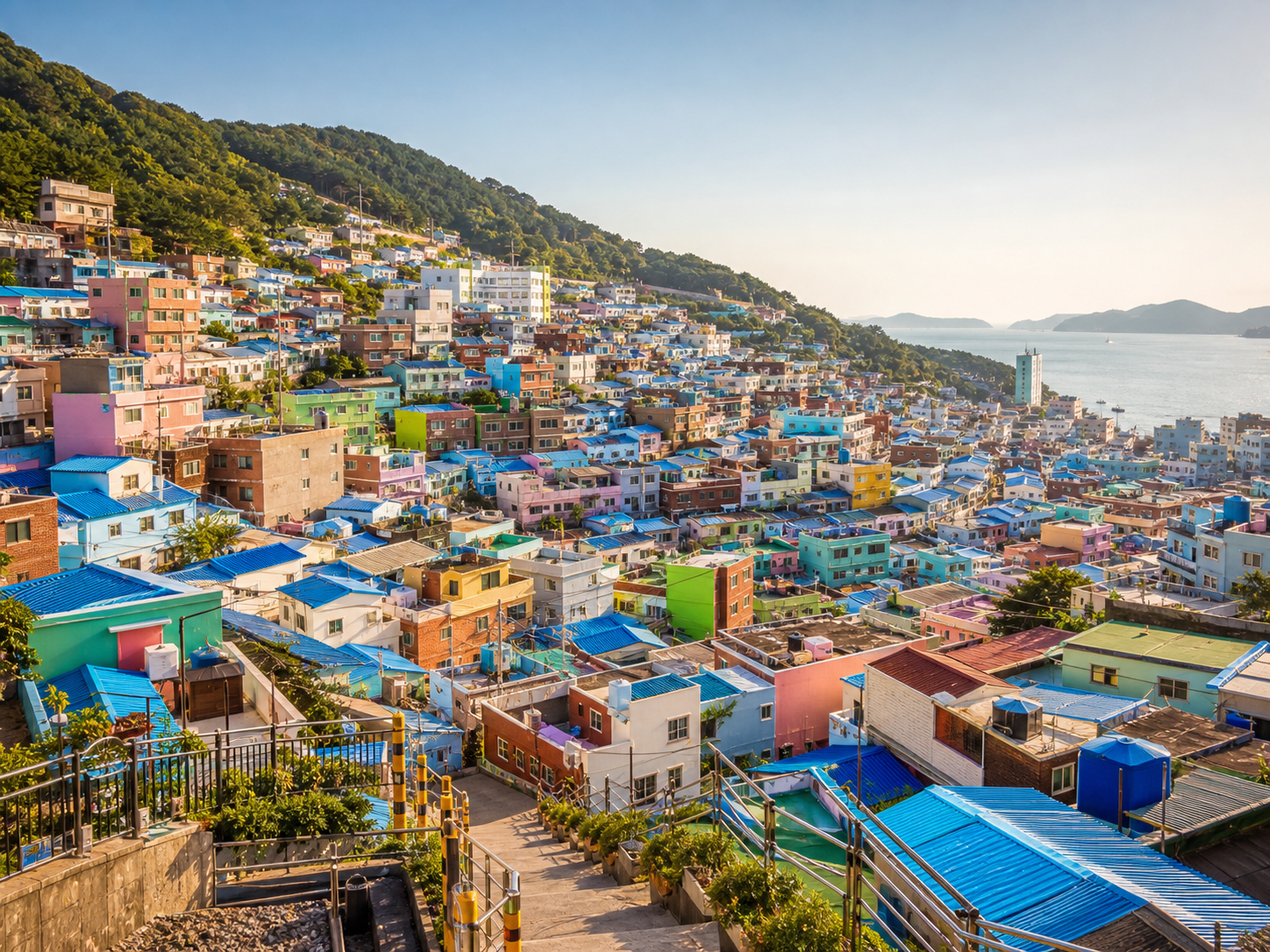 韩国彩色街巷和坡道建筑
